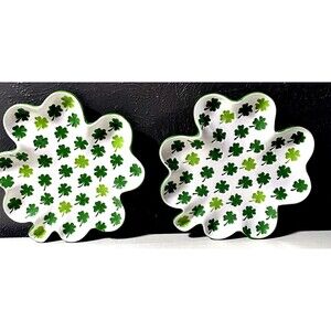 Set Of 2 Shamrock Shaped Platters St. Patrick’s Day 10”